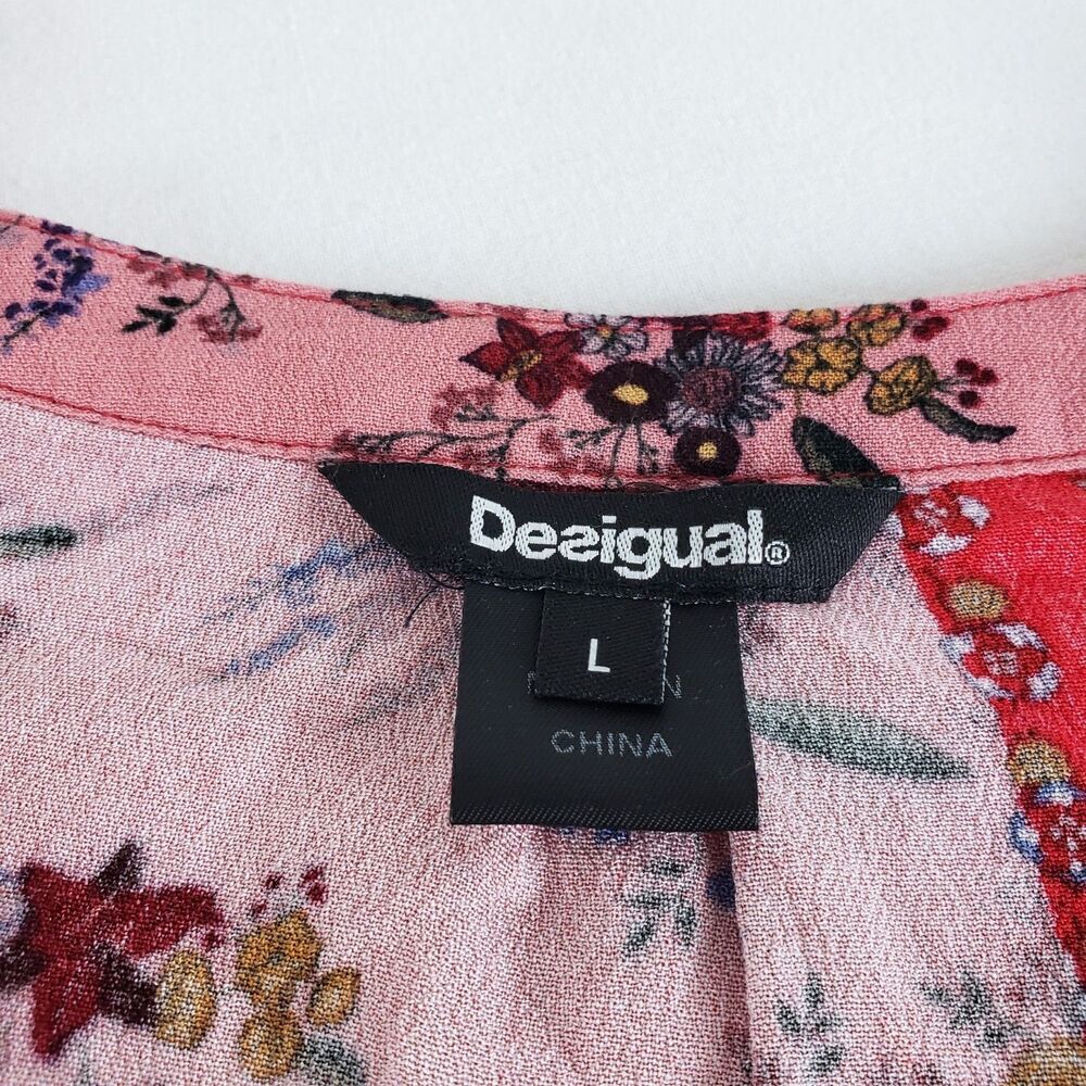 Desigual Bohemian Eclectic Mixed Print Patchwork Top Womens L Artsy Button Front - Picture 3 of 8